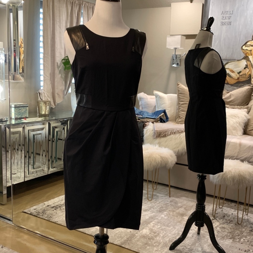 NWT black leather detail dress